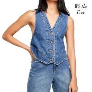 We the Free Free People Modern Meadow Sleeveless Button Jean Denim Vest Size XL